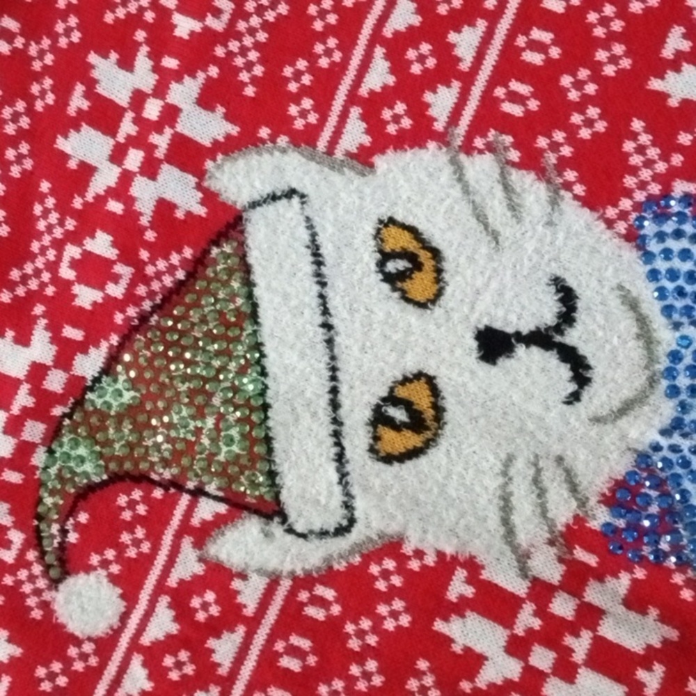 Isabella's Closet Santa cat rhinestone Fair Isle ugly Christmas sweater - Picture 2 of 8